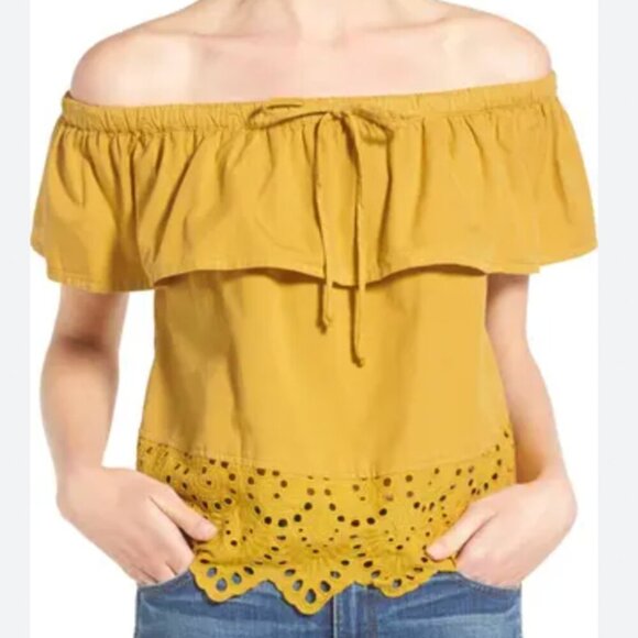 Madewell Balcony Eyelet off the shoulder top - Picture 1 of 5